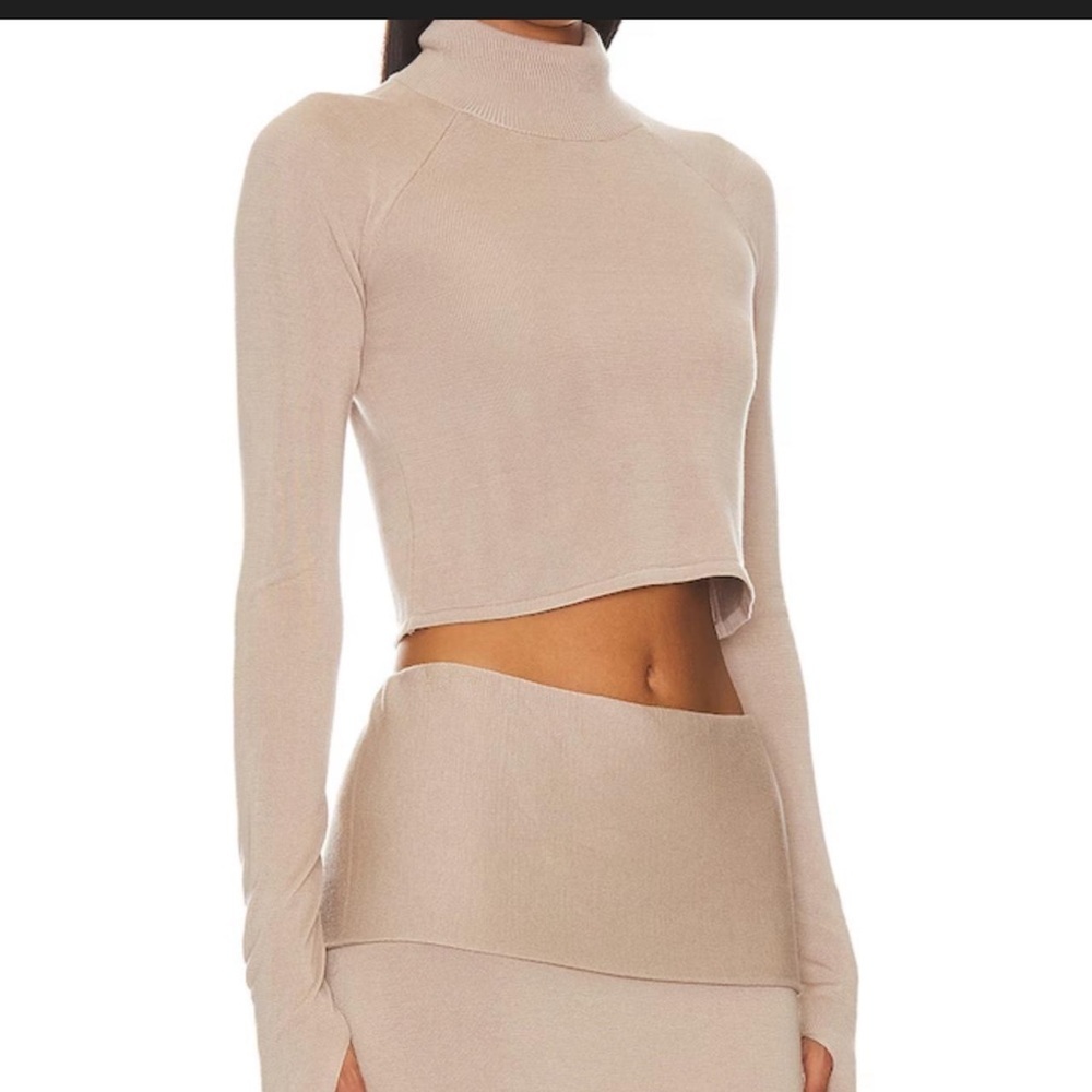NBD Taupe Ribbed Long Sleeve Top